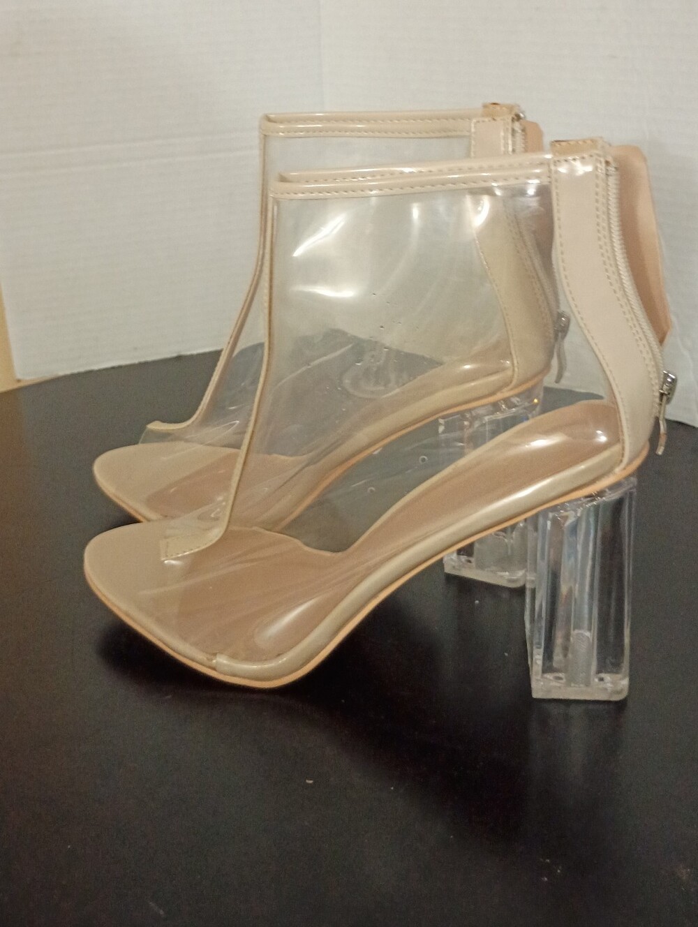 Yoki Nude Clear PVC Block Heel Ankle Sandals - Picture 2 of 8